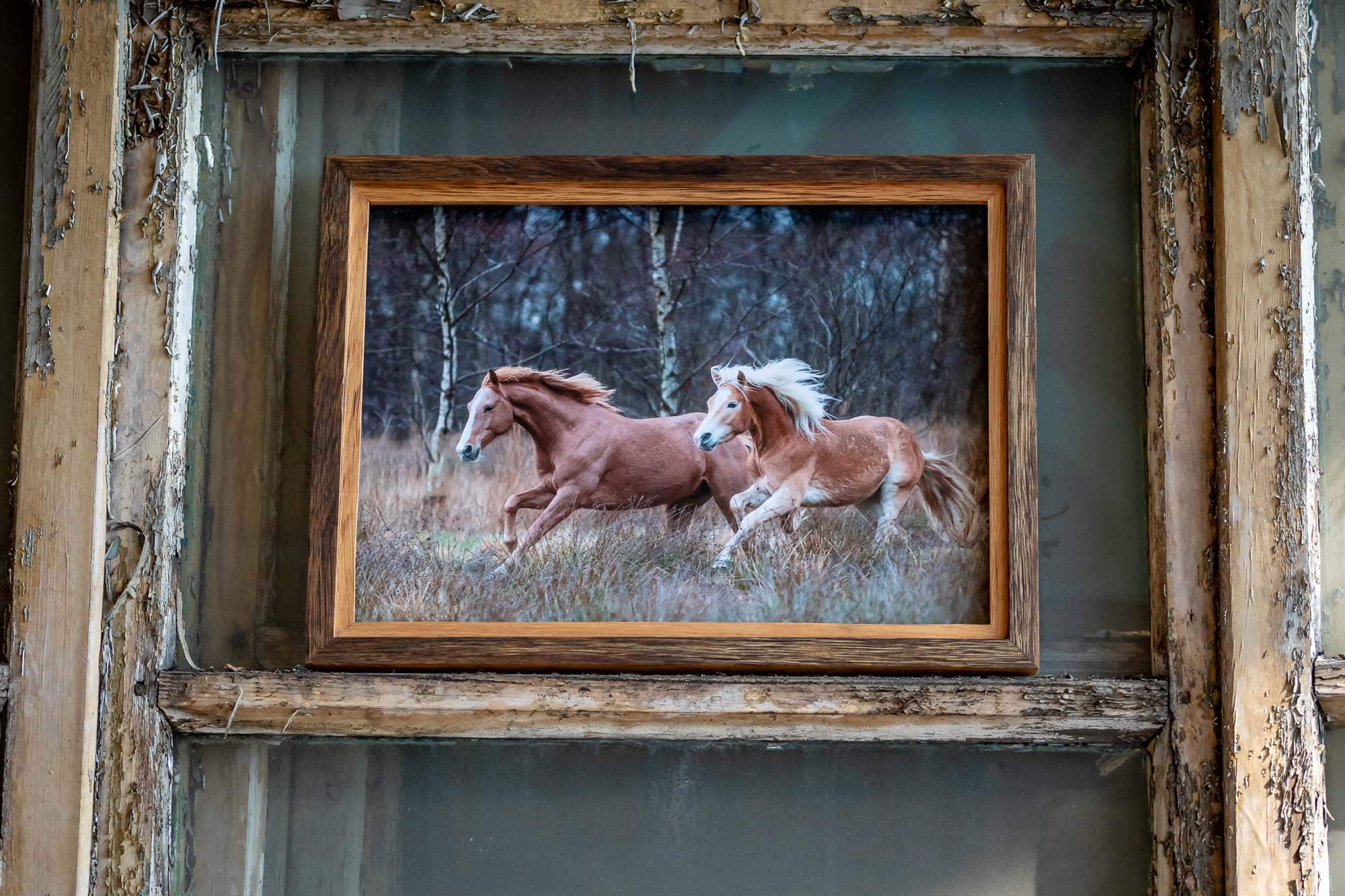 Holzbilderrahmen handgefertigt mit Pferden