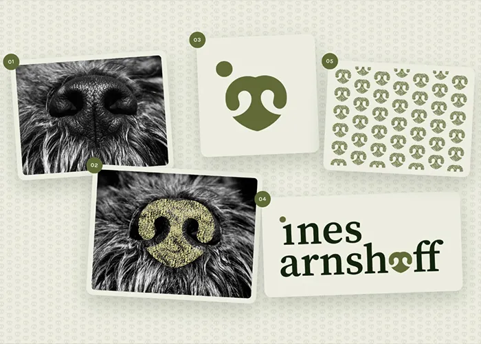 Logo von Ines Arnshoff Tierfotografie: eine gezeichnete Hundenase, nachempfunden der Nase ihres Seelenhunds Winnie, mit einem Punkt, der zugleich das i im Namen bildet.